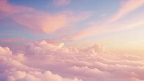 Ascending Over Fluffy Pastel Clouds at Sunrise