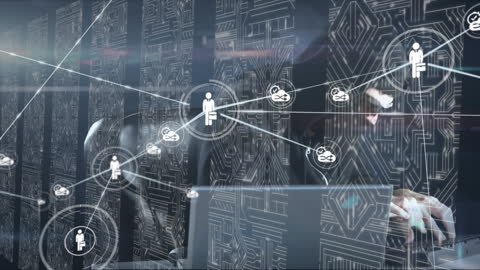 Hacker Engaging in Digital Cybercrime with Circuit Icons