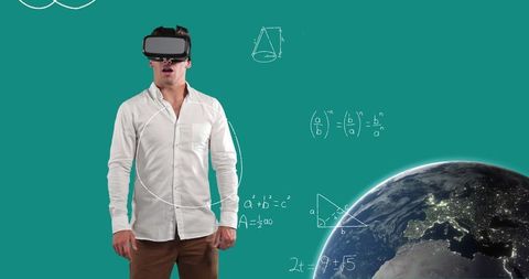 Man engaged in virtual math exploration with mixed reality technology