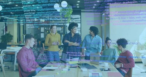 Creative Tech Team Brainstorming Ideas in Modern Digital Workspace