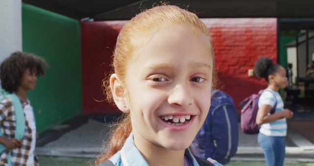 Joyful Schoolgirl with Diverse Friends Outdoors at Recess - Download Free Stock Images Pikwizard.com