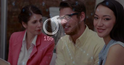 Business Team Collaborating with Data Interfaces and Global Connections