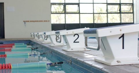 Starting Blocks at Indoor Swimming Pool Ready for Race