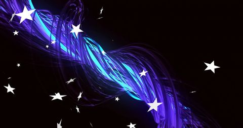 Glowing Light Trails with Starkling Stars on Black Background