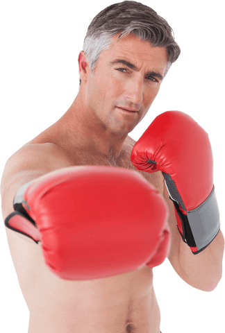 Strong Fit Mature Man Boxing with Red Gloves on White Background - Download Free Stock Videos Pikwizard.com