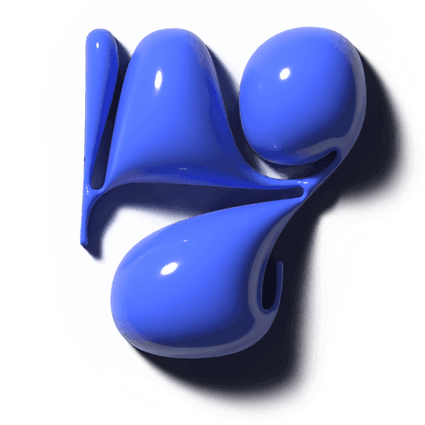 Transparent cobalt-blue 3d abstract sculpture with glossy liquid drops and cast shadow