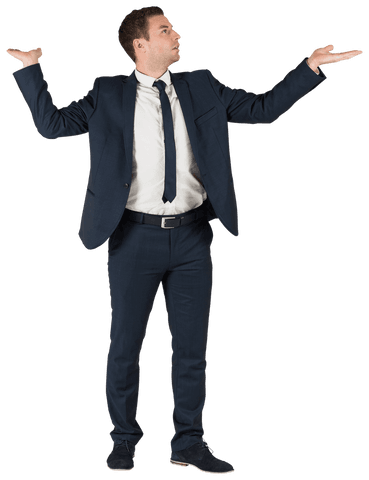 Businessman in Suit with Outstretched Arms on Transparent Background