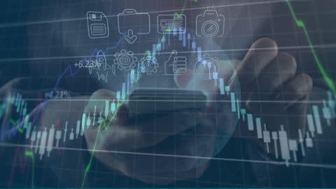 Technology Meets Finance: Hands Using Smartphone with Stock Charts
