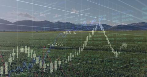 Renewable Energy Concept with Graphical Data Overlay on Farmland