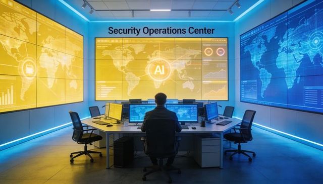 Security Operations Center analyst monitoring global AI threat and cyber dashboards