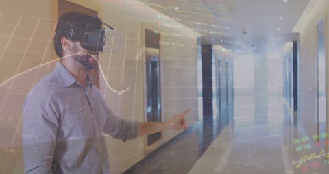 Businessman Analyzing Financial Data with VR Technology