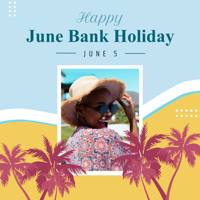 Happy June Bank Holiday Celebration with African American Woman - Download Free Stock Templates Pikwizard.com