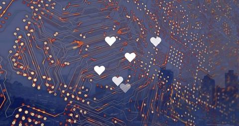 Digital Circuit Board with Heart Icons Technology Concept - Download Free Stock Images Pikwizard.com