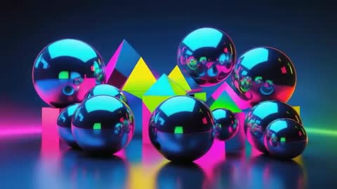 Futuristic Neon Reflections on Metallic Shapes