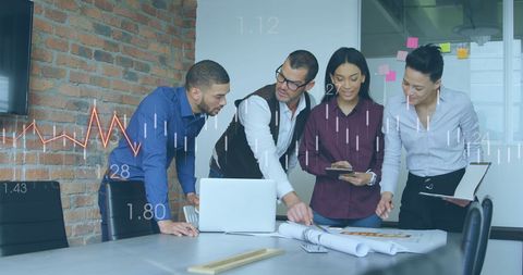 Multiracial Team in Meeting Analyzing Financial Data Interactively