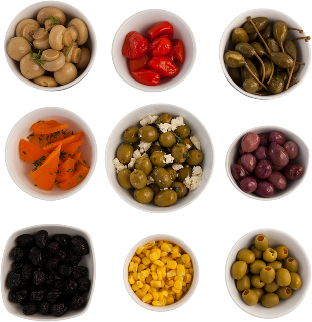 Variety of Mediterranean Ingredients in Small Bowls on Transparent Background - Download Free Stock Videos Pikwizard.com