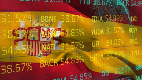 Spanish Flag with Stock Market Digital Overlay