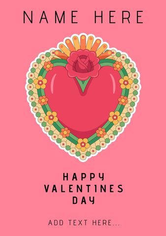 customizable valentine heart with flower design greeting card - Download Free Stock Templates Pikwizard.com
