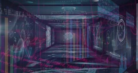 futuristic digital corridor with holographic brain and dna helix - Download Free Stock Images Pikwizard.com