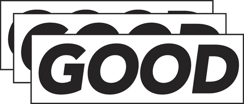 Bold stylized word good on overlapping cards with transparent background