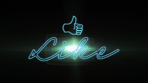 Glowing Thumbs Up and Like Text Over Dark Background