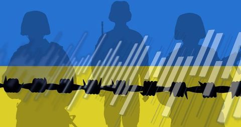 Abstract representation of ukrainian military and conflict
