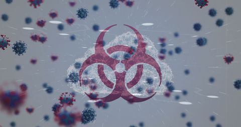 Virus Cells Digital Concept with Biohazard Symbol for COVID-19 Awareness