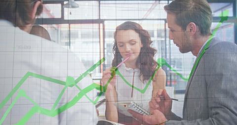 Business Team Analyzing Data with Global Network Overlay