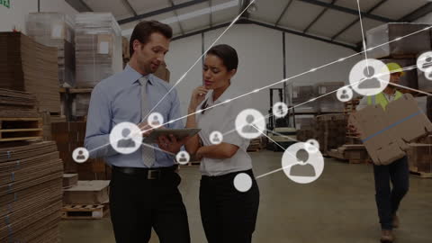 Business Professionals Networking with Digital Connections Overlay