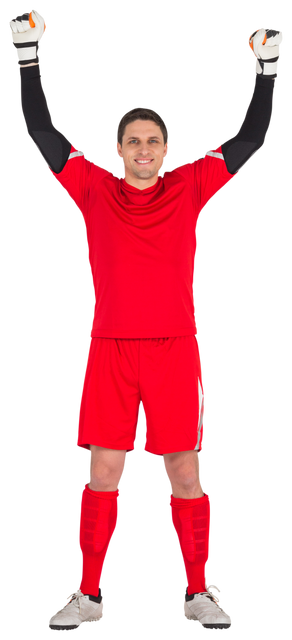 Transparent Soccer Goalkeeper Cheering in All Red Uniform - Download Free Stock Videos Pikwizard.com