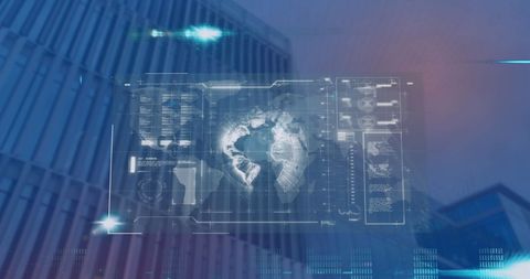 futuristic digital interface over skyscraper horizon - Download Free Stock Images Pikwizard.com