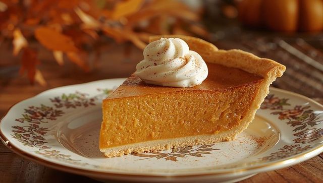 Pumpkin Pie Dessert with Whipped Cream in Autumn Setting