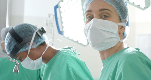 Portrait of diverse female surgeons with face masks during surgery in operating room - Download Free Stock Photos Pikwizard.com