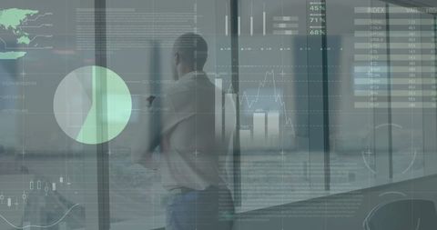 Business executive analyses financial trends from office