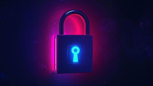 Futuristic Neon Padlock Symbolizing Digital Security