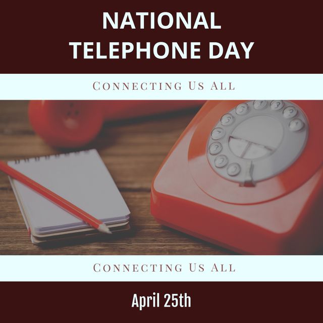 National Telephone Day Poster with Retro Telephone and Notepad - Download Free Stock Templates Pikwizard.com