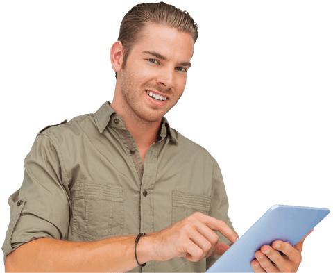 smiling man using tablet with transparent background - Download Free Stock Videos Pikwizard.com