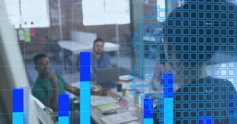 Businesswoman analyzing digital statistics in iot office