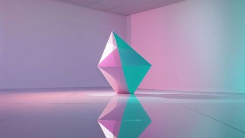 Abstract Geometric Sculpture in Pastel Hues Reflected on Floor