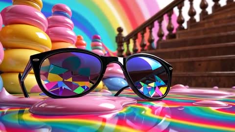 Stylish Sunglasses on Rainbow Swirl in Artistic Studio Scene