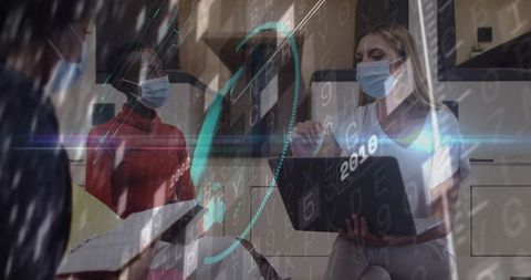 Healthcare Professional Presenting to Patients in Clinic with Data Overlay