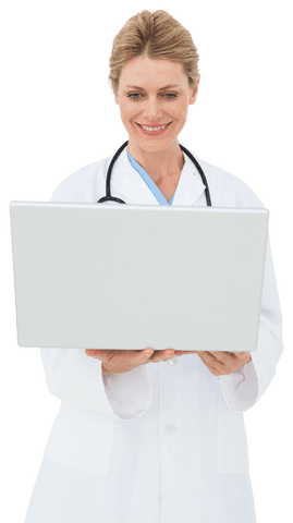 Caucasian Female Doctor Using Laptop on Transparent Background - Download Free Stock Videos Pikwizard.com