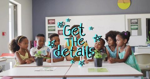 Children exploring renewable energy and plant growth during interactive classroom stem lesson
