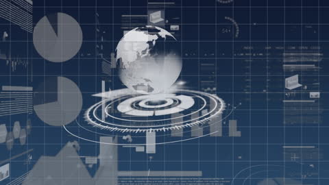 Digital Globe with Data Interfaces on Black Background