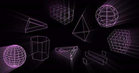Vibrant 3d geometric shapes on black background