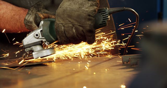 Worker Using Angle Grinder Creating Sparks in Workshop - Download Free Stock Images Pikwizard.com