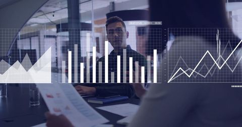 Business Team Analyzing Data with Transparent Graphs - Download Free Stock Images Pikwizard.com