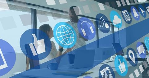 Digital Collaboration at Modern Office Environment with Icons