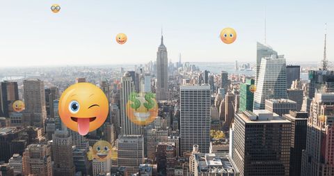 Emoji Icons Soaring Over Iconic Urban Skyline - Download Free Stock Images Pikwizard.com