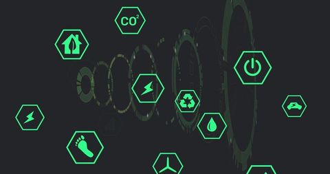 Neon Green Energy Icons Symbolizing Digital Sustainability Concepts